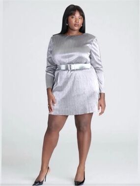 Eloquii Silver Metallic Long-Sleeve Mini Dress